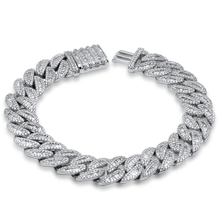 SPECIAL! 13MM 7.67ct G SI 14K White Gold Round & Baguette Iced Out Cuban Diamond Bracelet 8.5" Long