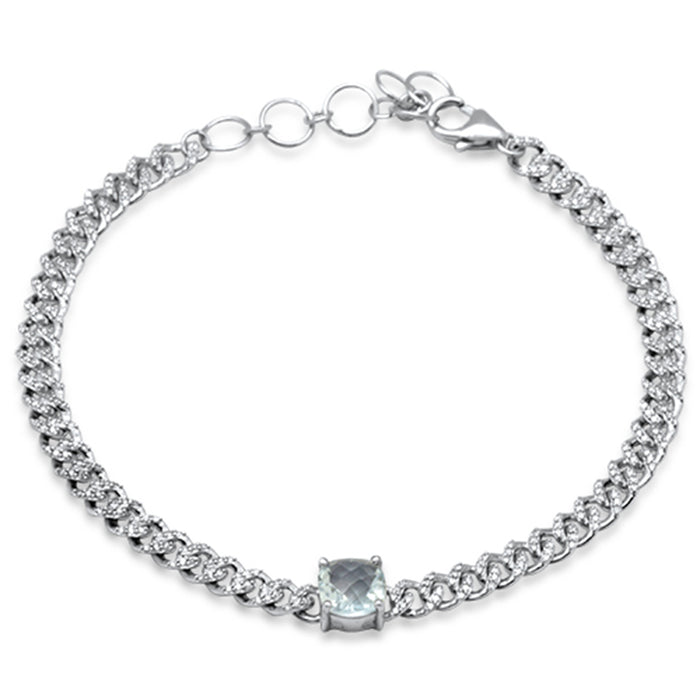 DIAMOND CLOSEOUT! 1.44ct G SI 14K White Gold Cushion Shaped Aqua Gemstone & Diamond Cuban Bracelet 6+1.5" Long