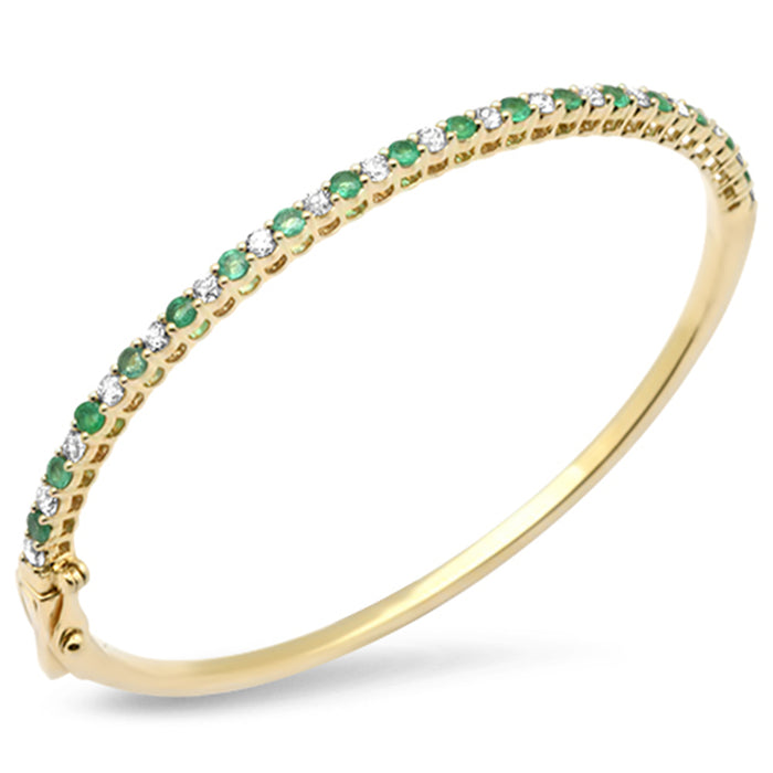 GEMSTONE CLOSEOUT! 1.83ct G SI 14K Yellow Gold Diamond Emerald Gemstone Bangle Bracelet