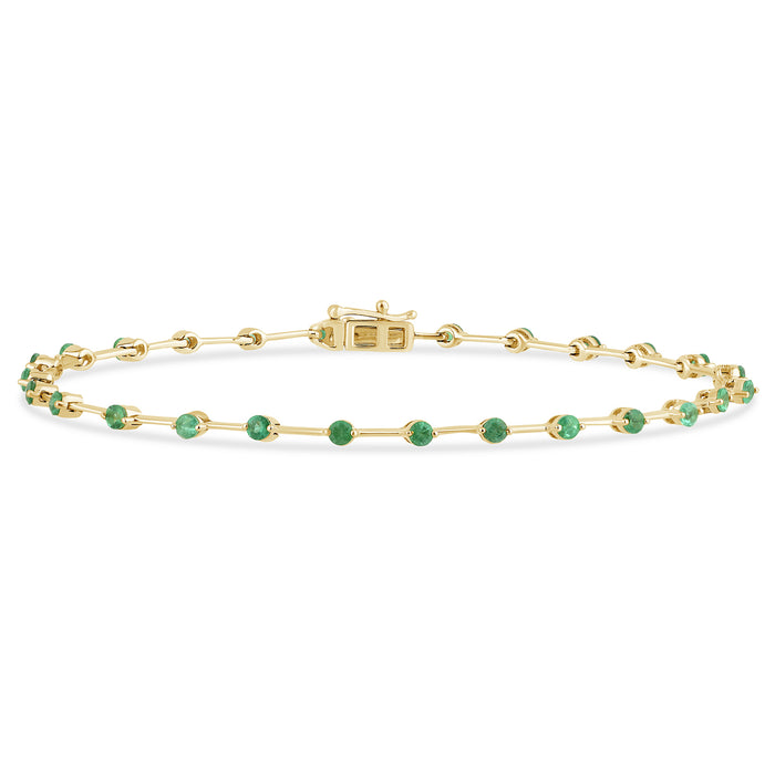 SPECIAL!1.06ct G SI 14K Yellow Gold Emerald Gemstone Bar Bracelet 7" Long