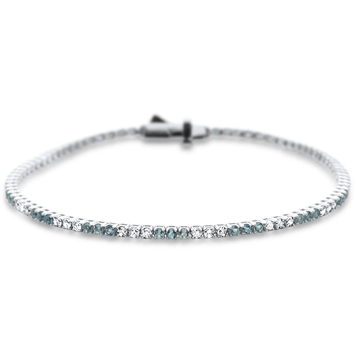 SPECIAL! 1.85ct G SI 14K White Gold Diamond & Aquamarine Gemstone Tennis Bracelet 7" Long