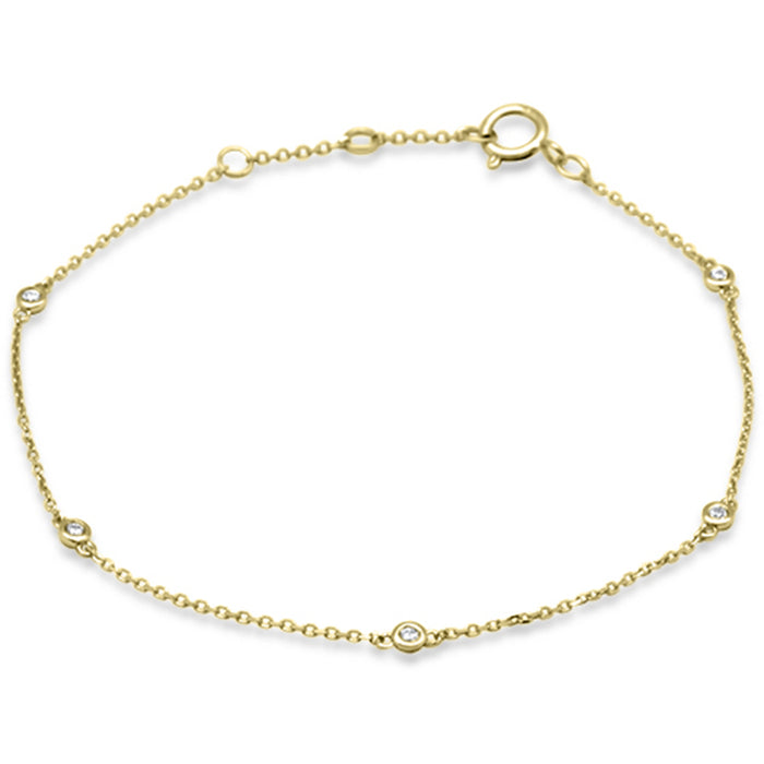 .09ct G SI 14K Yellow Gold Diamond Cable Chain Bracelet 6+1" Long