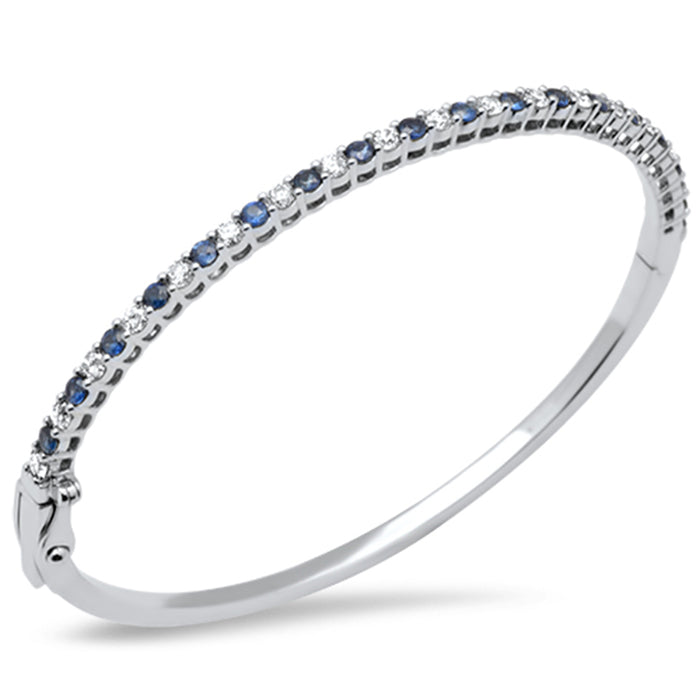 SPECIAL! 2.25ct G SI 14K White Gold Diamond & Blue Sapphire Gemstone Bangle Bracelet