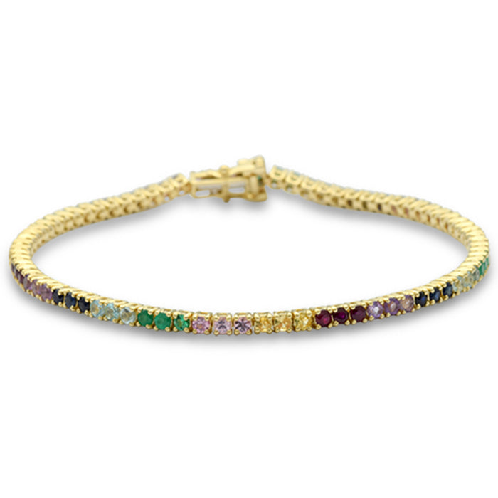 SPECIAL! 2.83ct G SI 14K Yellow Gold Multi Color Gemstone Tennis Bracelet 7" Long