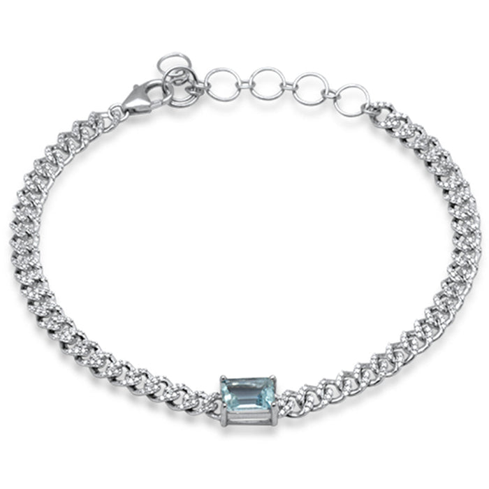 DIAMOND CLOSEOUT! 1.09ct G SI 14K White Gold Aqua Gemstone & Diamond Cuban Bracelet 6+1.5" Long