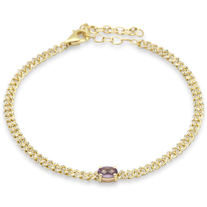 SPECIAL! 1.17ct G SI 14K Yellow Gold Diamond & Amethyst Gemstone Bracelet 6+1.5" Long