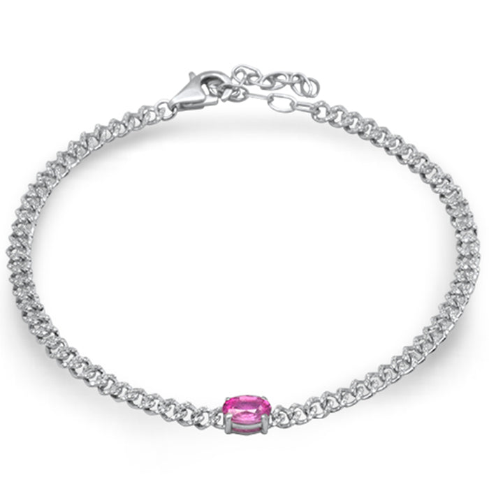 SPECIAL! 1.18ct G SI 14K White Gold Diamond & Pink Sapphire Gemstone Chain Bracelet 6+1.5" Long