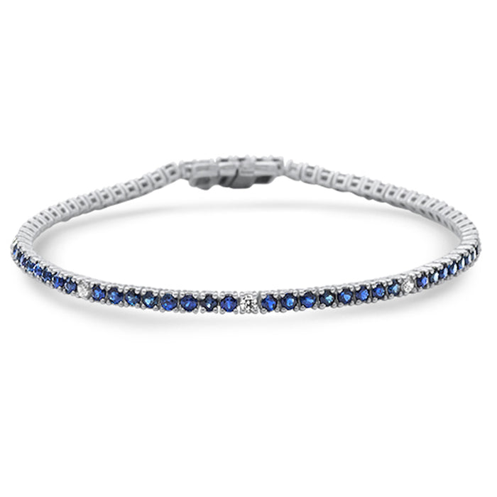 SPECIAL! 3.56ct G SI 14K White Gold Diamond & Blue Sapphire Tennis Bracelet 7" Long