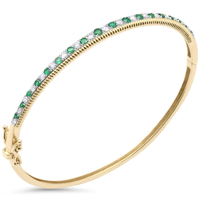 SPECIAL! .92ct G SI 14K Yellow Gold Diamond & Emerald Bangel Bracelet 7"