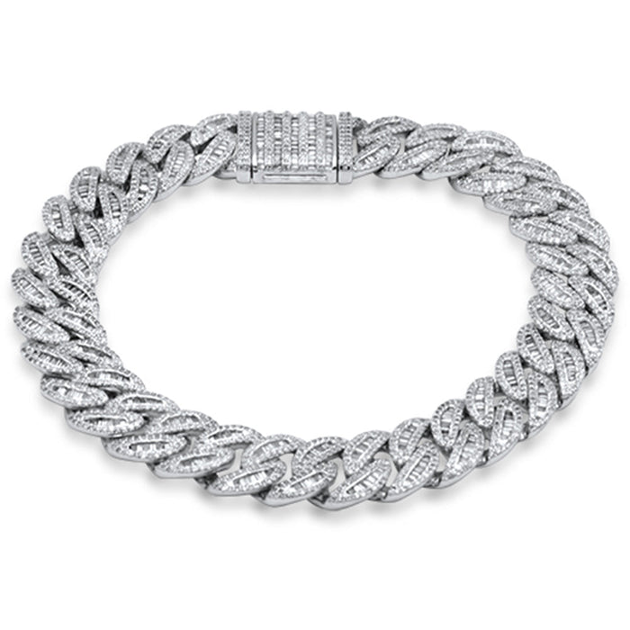 SPECIAL! 7MM 3.49ct G SI 14K White Gold Round & Baguette Iced Out Diamond Cuban Bracelet 8.5" Long