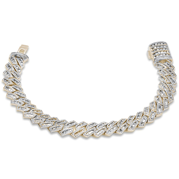 SPECIAL! 7MM 3.13ct G SI 14K Yellow Gold Round & Baguette Diamond Cuban Bracelet 8.5" Long