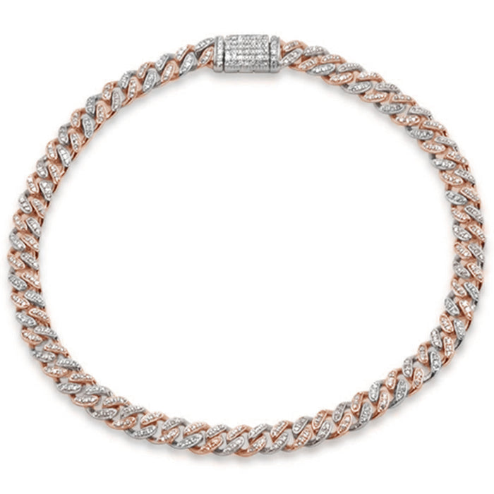 SPECIAL!3MM .86ct G SI 14K Two Tone Gold Round Diamond Cuban Bracelet 8" Long