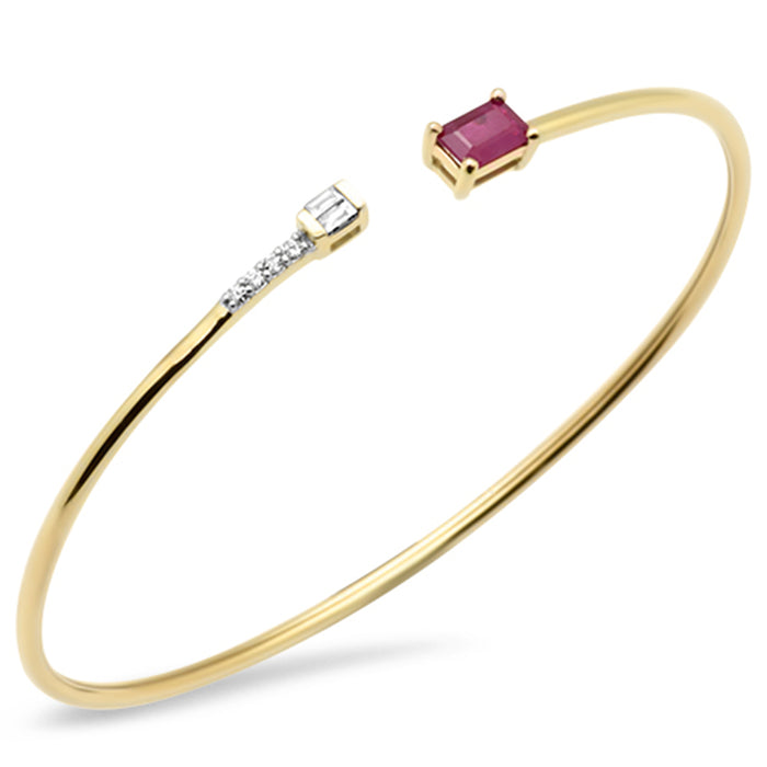 GEMSTONE CLOSEOUT! .70ct G SI 14K Yellow Gold Diamond & Ruby Gemstones Open Bangle Bracelet 56mm