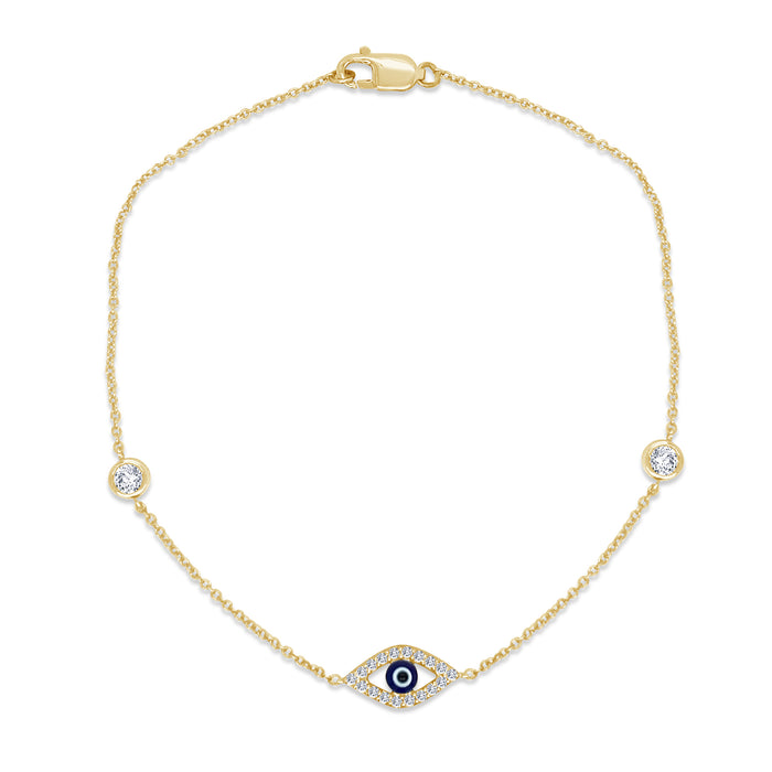 SPECIAL! .23ct G SI 14K Yellow Gold Diamond Evil Eye Bracelet 7" Long