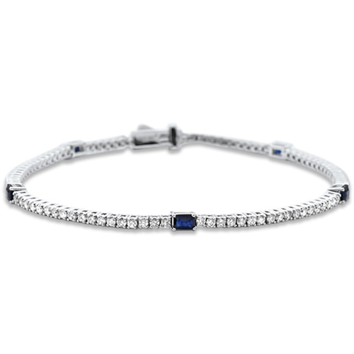 SPECIAL!2.57ct G SI 14K White Gold Diamond & Blue Sapphire Gemstone Tennis Bracelet 7" Long