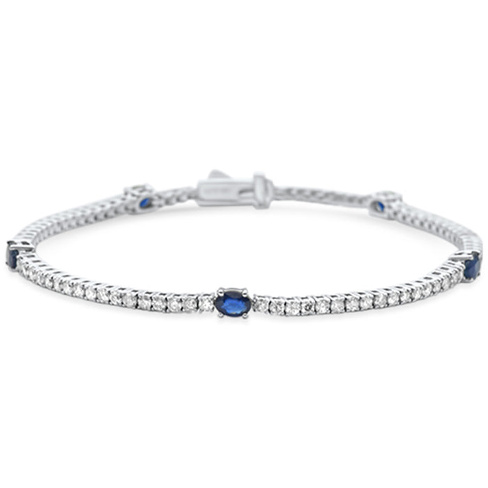 SPECIAL!2.71ct G SI 14K White Gold Diamond & Blue Sapphire Gemstone Tennis Bracelet 6.5" Long