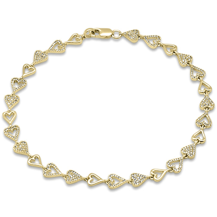DIAMOND CLOSEOUT! .62ct G SI 14K Yellow Gold Diamond Heart Shaped Bracelet 8" Long