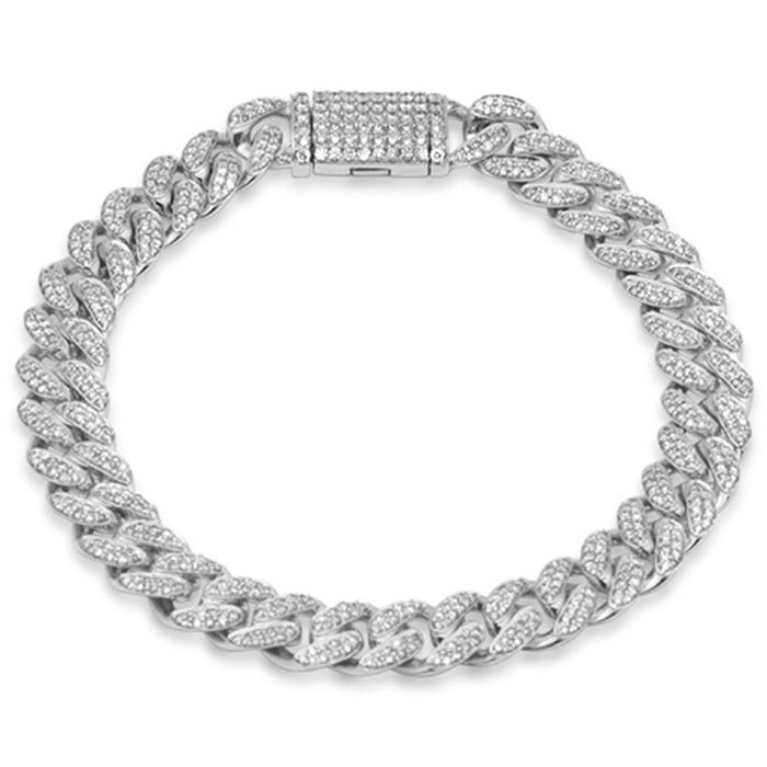 SPECIAL!9MM 2.54ct G SI 10K White Gold Diamond Micro Pave Round Miami Cuban Bracelet 8" Long