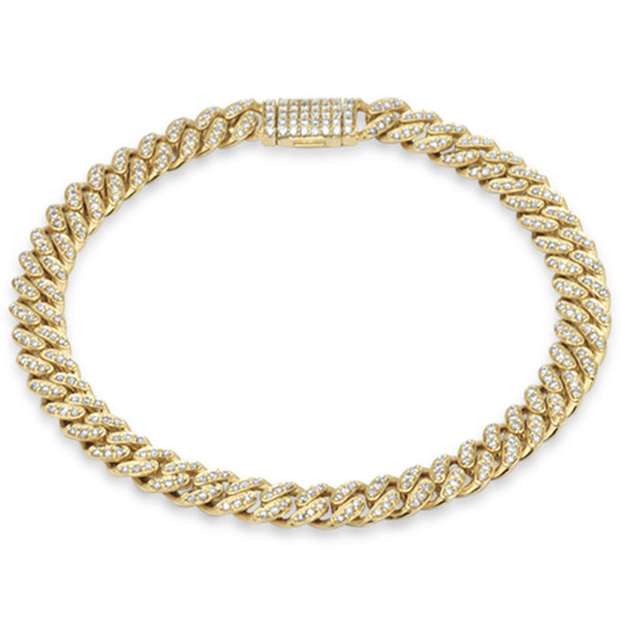 SPECIAL!7MM 1.26ct G SI 14K Yellow Gold Diamond Round Cuban Bracelet 8"