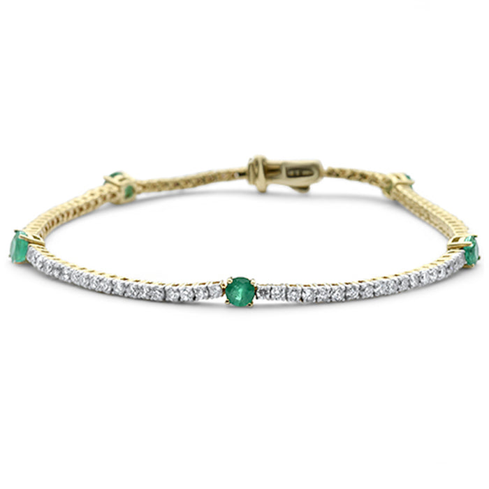 SPECIAL! 2.85ct G SI 14K Yellow Gold Diamond & Green Emerald Gemstones Tennis Bracelet 7" Long