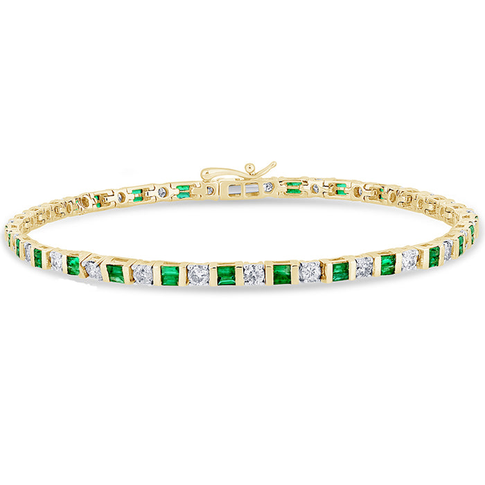 SPECIAL!2.58ct G SI 14K Yellow Gold Diamond & Emerald Gemstones Bracelet 7" Long
