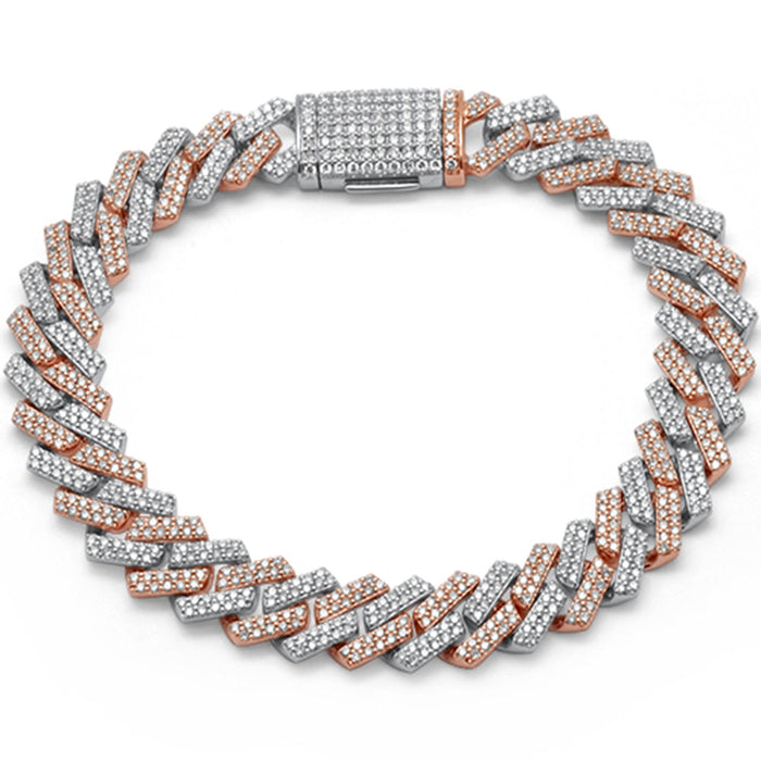 SPECIAL! 6MM 1.84ct G SI 14K Two Tone Rose & White Gold Diamond Square Cuban Bracelet 7"