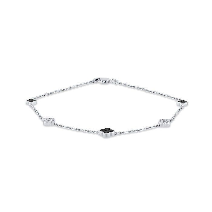 SPECIAL! .51ct G SI 14K White Gold Black Diamond Flower Chain Bracelet 7.5" Long