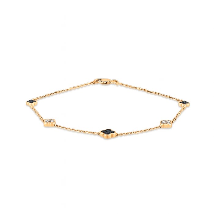 SPECIAL! .51ct G SI 14K Yellow Gold Black & White Diamond Flower Chain Bracelet 7" Long
