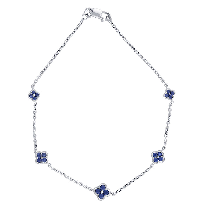 SPECIAL!.53ct G SI 14K White Gold Blue Sapphire Gemstones Chain Bracelet 7" Long