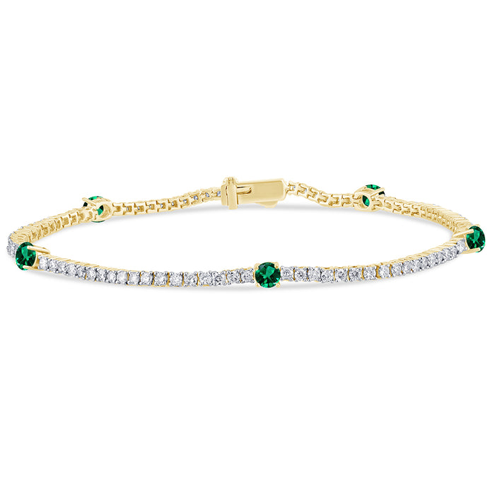 SPECIAL! 2.49ct G SI 14K Yellow Gold Diamond & Emerald Gemstones Tennis Bracelet 7" Long