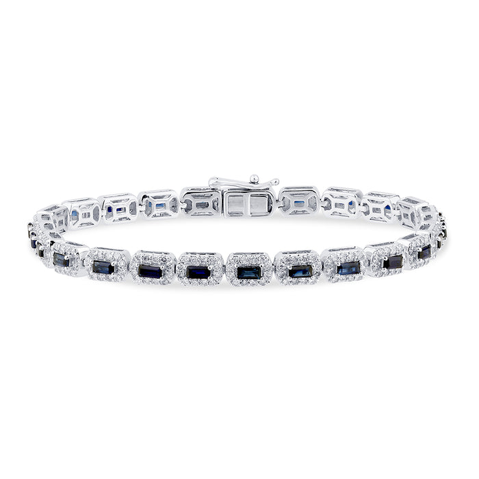 SPECIAL! 4.41ct G SI 14K White Gold Diamond & Blue Sapphire Gemstones Tennis Bracelet 7" Long