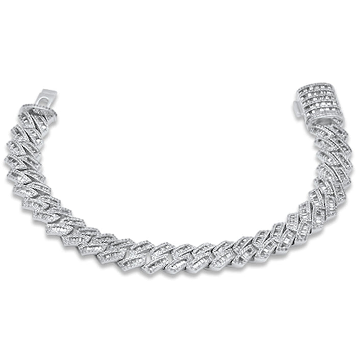 SPECIAL! 7MM 3.16ct G SI 14K White Gold Round & Baguette Diamond Cuban Bracelet 8" Long