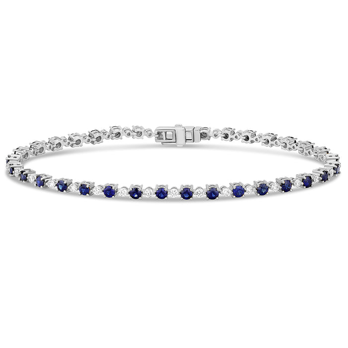 SPECIAL! 3.30ct G SI 14K White Gold Diamond & Blue Sapphire Gemstones Tennis Bracelet 7" Long