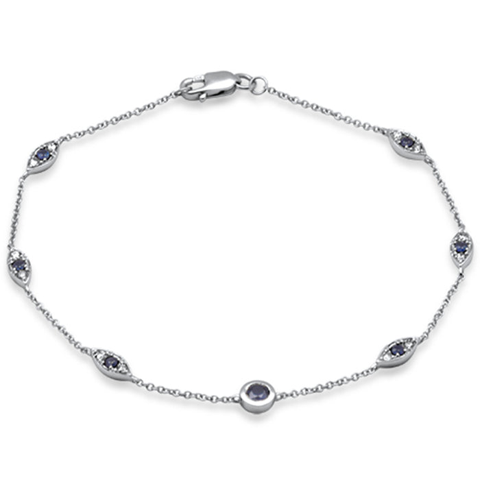 SPECIAL!.51ct G SI 14K White Gold Diamond & Blue Sapphire Gemstone Bracelet 7" Long