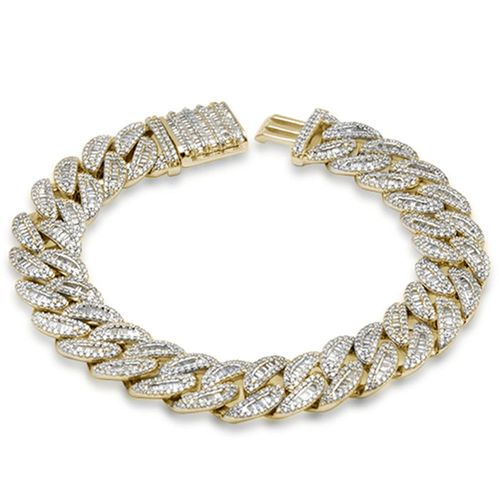 SPECIAL! 7mm 2.51ct G SI 14K Yellow Gold Round & Baguette Iced Out Diamond Cuban Bracelet 7" Long