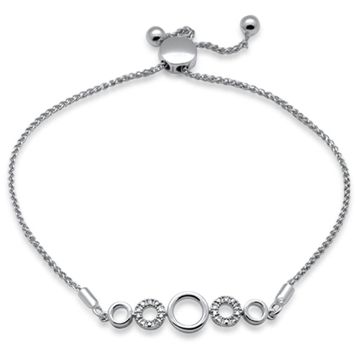 SPECIAL!.05ct G SI 14K White Gold Diamond Round Shape Adjustable Bola Bracelet 7" Long Adjustable