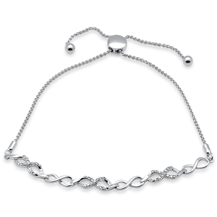 SPECIAL!.19ct G SI 14K White Gold Diamond Infinity Adjustable Bola Bracelet 7.25" Long Adjustable