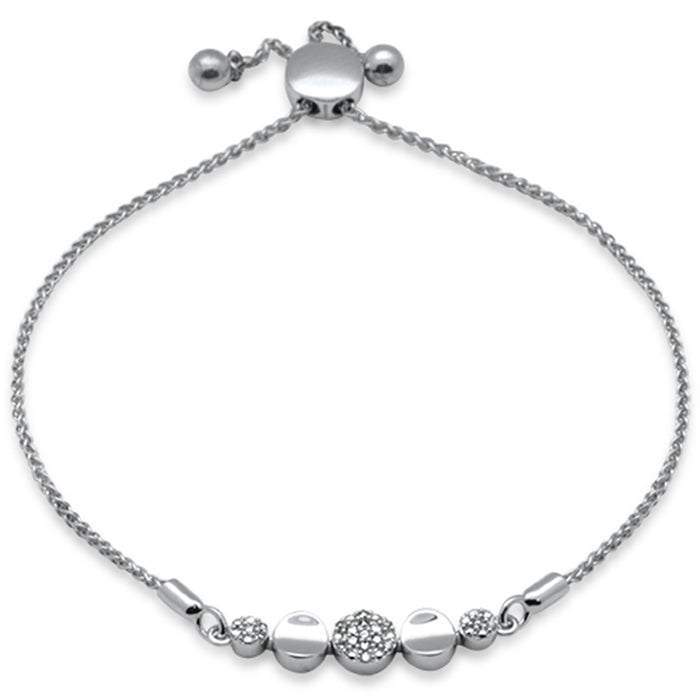 SPECIAL!.09ct G SI 14K White Gold Diamond Adjustable Bola Bracelet 7.25" Long Adjustable