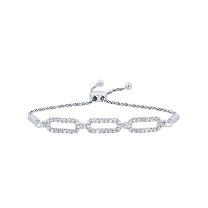 SPECIAL!.25ct G SI 14K White Gold Diamond Paperclip Style Adjustable Bola Bracelet 7.25" Long Adjustable