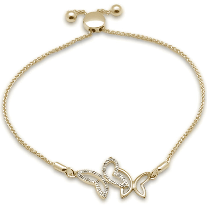 SPECIAL!.05ct G SI 14K Yellow Gold Diamond Butterfly Adjustable Bola Bracelet 7.25" Long Adjustable