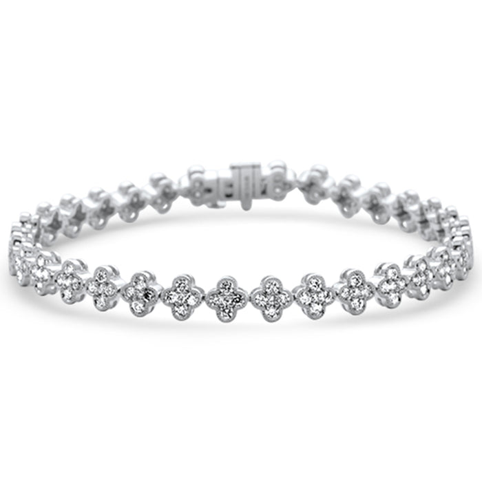 SPECIAL!2.99ct G SI 14K White Gold Diamond Clover Style Bracelet 7" Long