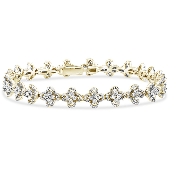SPECIAL! 2.91ct G SI 14K Yellow Gold Diamond Flower Bracelet 7" Long