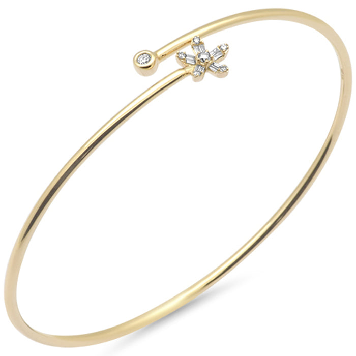 SPECIAL! .14ct G SI 14K Yellow Gold Diamond Flower Open Bangle Bracelet