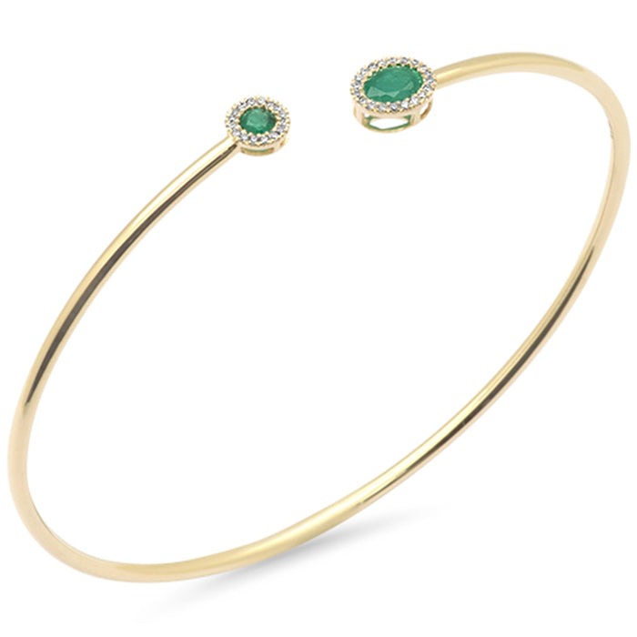 SPECIAL! .49ct G SI 14K Yellow Gold Diamond & Natural Emerald Gemstones Open Bangle Bracelet
