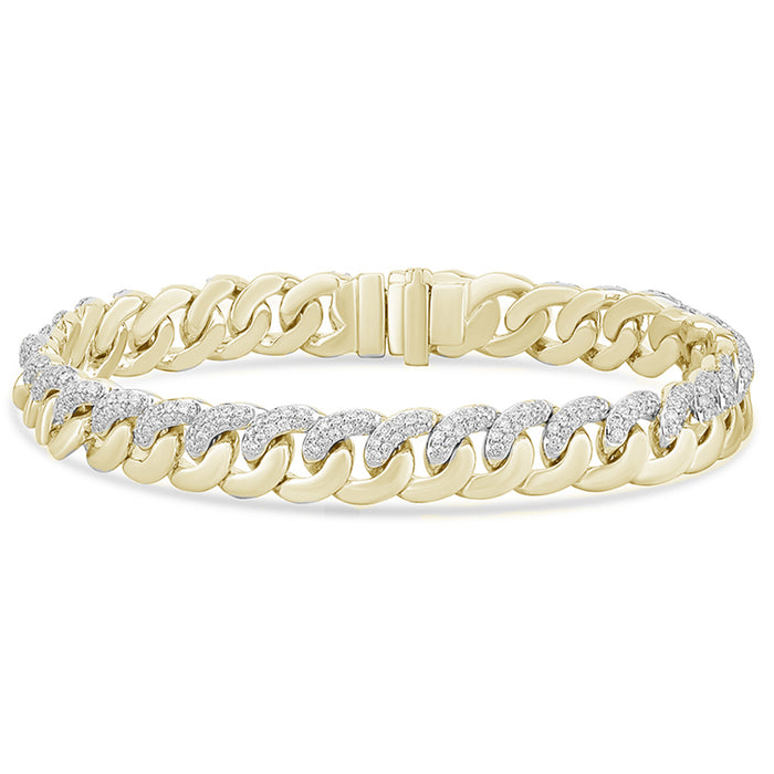 SPECIAL! 1.66ct G SI 14K Yellow Gold Diamond 9mm Round Cuban Bracelet 7" Long