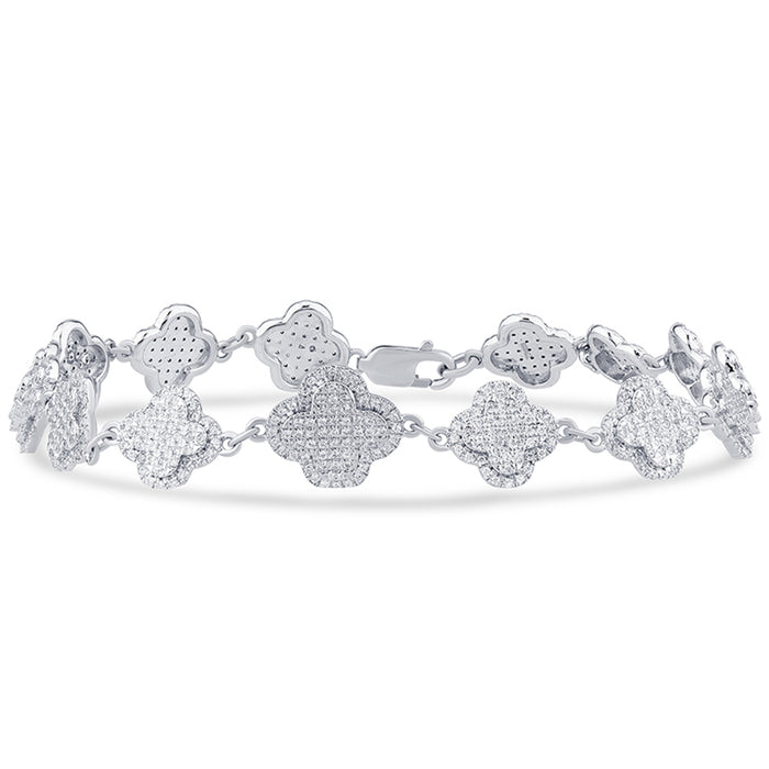SPECIAL! 1.19ct G SI 14K White Gold Diamond Clover Bracelet 7" Long