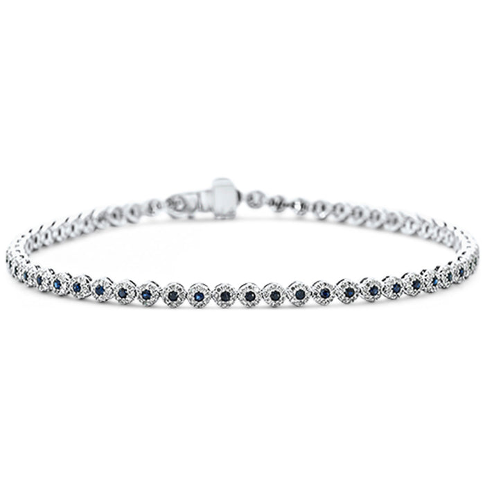 SPECIAL! 1.72ct G SI 14K White Gold Diamond & Blue Sapphire Gemstone Bracelet 7.25" Long