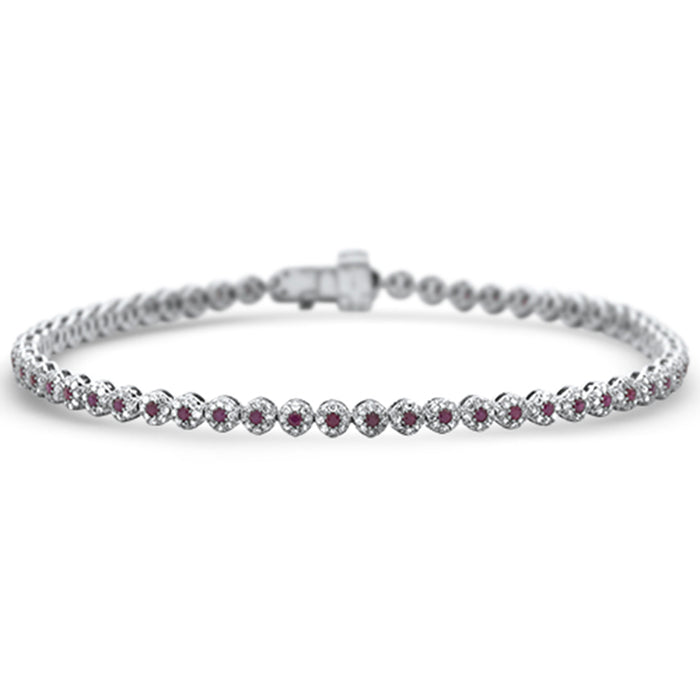 SPECIAL! 1.89ct G SI 14K White Gold Diamond & Ruby Gemstones Tennis Bracelet 7.25" Long