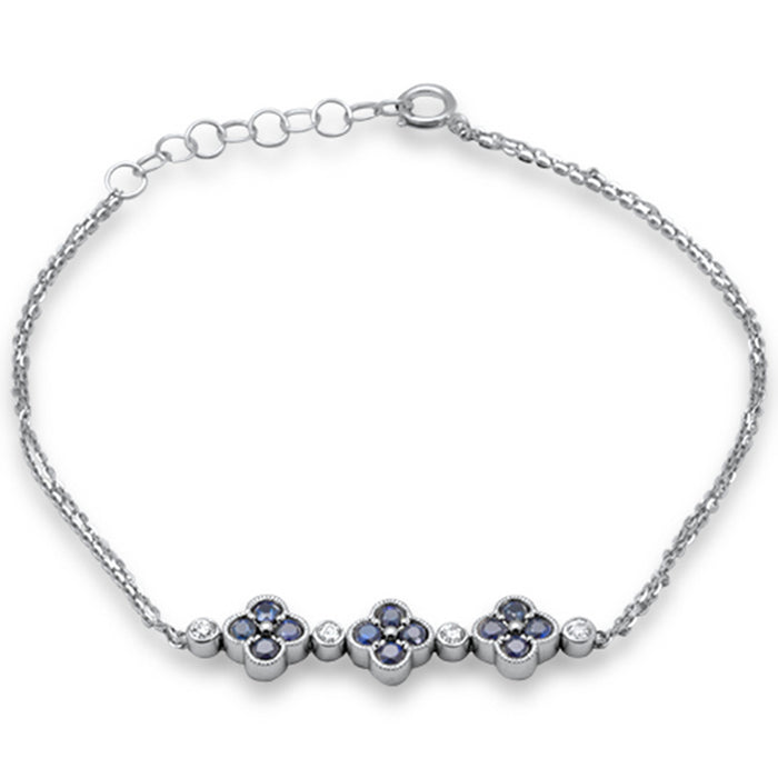 SPECIAL! .72ct G SI 14K White Gold Diamond & Blue Sapphire Gemstones Chain Bracelet 7.25" Long Adjustable