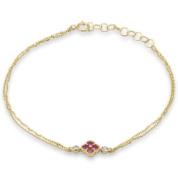 SPECIAL! .26ct G SI 14K Yellow Gold Diamond & Ruby Gemstones Chain Bracelet 7.25" Long